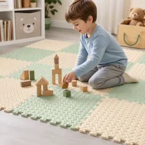 Beige Marble EVA Interlocking Floor Mats Anti-Slip Waterproof Foam Tiles Home Living Room Bedroom Custom OEM