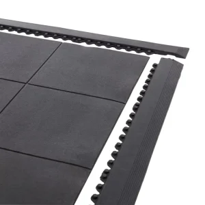 Black Rubber Solid-Top Interlocking Gym Safety and Anti-Fatigue Mat