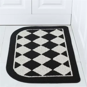 Black and White Plaid Front Door Mat Non Slip Highly Absorbent Washable Polypropylene Tufted Loop Pile PET Friendly Indoor Use