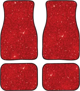 Bling Print Fashion 4 Piece Cars Floor Mats Set for Women Rubber-Lined All-Season Heavy-Duty Vehicle Floor Protection Carpet