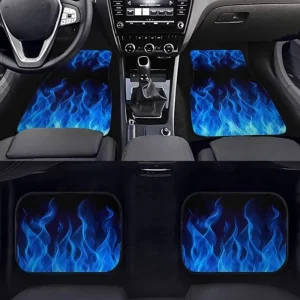 Blue Flame Car Floor Mat Full Set 4pcs Anti-Slip Universal Fit SUV Truck Vehicles All Weather Protect Universal Carpet Car Mat