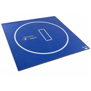 Blue Wrestling Mat 10×10 ft Roll Out 1.25 Inch Thick with Circle Markings for Training Gym