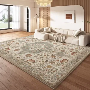 Bohemian-Style Square Polyester Living Room Rug Vintage Home Sofa Blanket Wash-and-Wipe-Ready Bedroom Floor Mat
