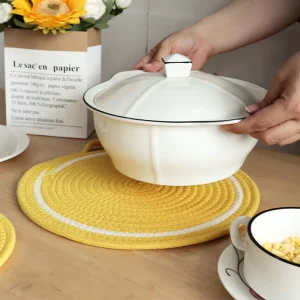 Boho Customizable Round Braided Cotton Placemat for Kids
