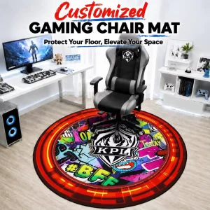 Bulk Custom Round Gaming Chair Mat with Wear Resistant Rubber Backing, Floor Protector Rug for Esports Fan Streamer Gift Batch