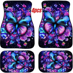 Butterfly Carpet Floor Mats 4PCS Set Waterproof Dustproof All Weather Easy Clean Non Slip Universal Auto Mats for SUV