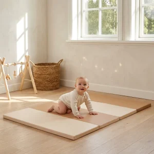 Camel Beige Cream White Four-Panel Foldable Play Mat XPE Foam PU Leather 4 cm Thick CE CPC ASTM Certified
