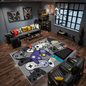 Cartoon Game Controller Rug, Plush Polyester, Non-Slip Floor Mat, Soft Carpet for Living Room or Entrance