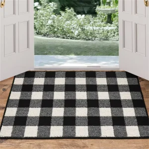 Checkerboard Tufted Polypropylene Entrance Door Mat, Washable, Non-Slip, Absorbent, Stain-Resistant, Pet-Friendly