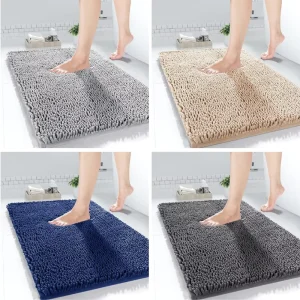 Chenille Bath Mat Thick Soft Water-Absorbent Bathroom Rug Non-Slip Machine-Washable