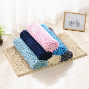 Chenille Bathroom Rug Long-Fluff Soft Bath Mat Absorbent Non-Slip Machine-Washable SEBS Backing