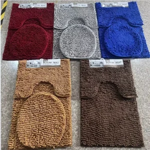 Chenille Short-pile Water-absorbent Non-slip Machine-washable Three-piece Bathroom Rug Set, Doormat, Kitchen Mat