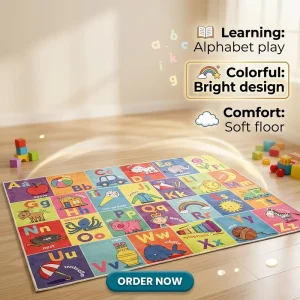 Children’s Chessboard Crystal Fleece Washable Anti-Slip Cushioned Low Pile Trellis Pattern Home Crawling Rug