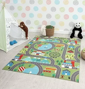 Children’s Chessboard Floor Mat with Crystal Fleece, Non-Slip Rubber Backing