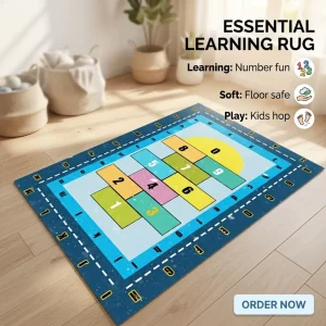 Children’s Chessboard Rectangle Floor Mat, Crystal Fleece, Non-Slip Rubber Backing, Machine Washable, Thin Cushioned