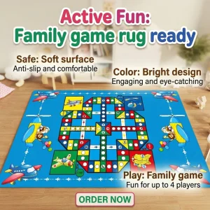 Children’s Chessboard Rectangle Floor Mat, Crystal Fleece, Non-Slip Rubber Backing, Machine Washable, Thin Low Pile