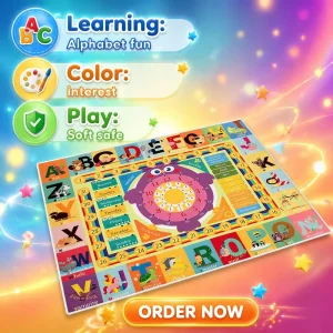 Children’s Literacy Carpet Mat Washable Anti-Slip Cushioned Floor Rug with Rectangle Design for Bedroom and Living Room