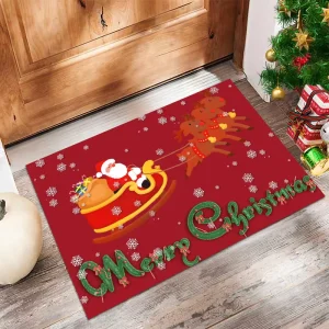 Christmas Absorbent Non-Slip Machine-Washable Kitchen and Bathroom Door Mat for Home Use