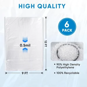 Clear Soft Polyethylene Grocery Drop Cloth 9 X 12 Ft 1 Mil Blow Molding Sheeting Painting Floor Furniture Cover Waterproof Dust