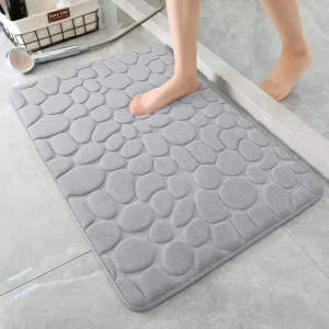 Cobblestone Memory Foam Bathroom Shower Mat, Quick-Dry Absorbent Non-Slip Stone Bath Mat