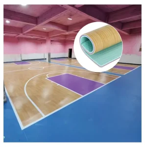 Commercial Basketball Court PVC Sport Floor Matting Eco-Friendly Shock Absorption Adhesive Raised Treads Interlocking Design