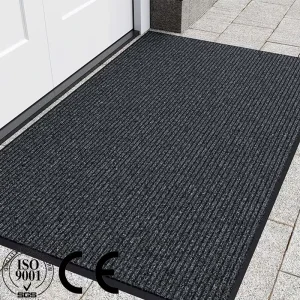 Commercial Polyester Striped Entrance Door Mat, Large Ribbed Scraper, Front Door Mat for Home
