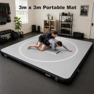 Compact Portable Drop Stitch Inflatable Wrestling Mat with 3x3m Size Pump and Carry Bag, Home BJJ Mat for Personal Training
