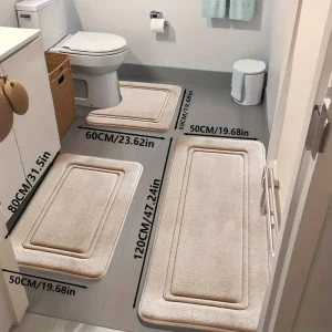 Cool-Touch Water-Absorbent Solid-Color Coral Fleece Bathroom Rug, Stain-Resistant Non-Slip Mat