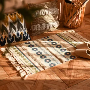 Cross-Border Nordic Style INS Cotton Linen Tassel Woven Rectangle Floor Mat Bedside Mat Simple Modern Machine-Washable Carpet