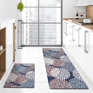 Cross-border Floral-pattern PVC Square Kitchen Floor Mat Waterproof Oil-resistant Non-slip 1.0 cm Thick Household Entrance
