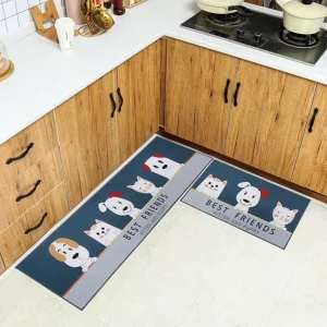 Crystal Velvet Printed Anti-Slip Absorbent Polyester Kitchen Mat 2-Piece Set