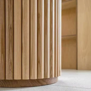 Curved Wood Slat Acoustic Panel Semi Circular Wave Pattern Wooden Soundproof Wall Panels for Hotel Interior Column Decoration