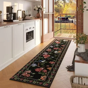 Cushioned Rubber Non-Slip Kitchen Runner Mat Washable PVC-Coated Fabric Backing Abstract Pattern Pet-Friendly
