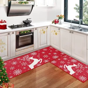 Custom Christmas Kitchen Rug Sets Non-Slip Deer Snowflake Doormat Woven Machine-Made Home Decorative Mat
