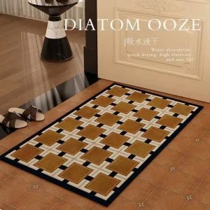 Custom Diatom Ooze Geometric Grid Entrance Mat, Absorbent Quick-Dry Non-Slip