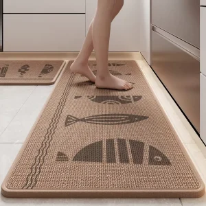 Custom Linen Kitchen Floor Mat, Machine-Made Absorbent Woven Mat, Eco-Friendly Anti-Slip Rubber Back