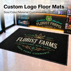 Custom Logo Entrance Mat, Rubber Bound Anti-Slip High Traffic Welcome Doormat for Dispensary, Boutique, Office Lobby
