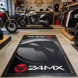 Custom Logo Motorcycle Garage and Motorsport Pit Mat, Durable Anti-Skid Rubber Workshop Flooring