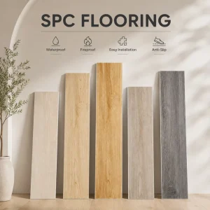 Custom OEM Interlocking SPC Vinyl Floor Tiles Marble Pattern Rigid Core Flooring Low VOC Waterproof Soundproof