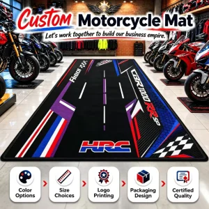 Custom PVC Garage Pit Mat with Full-Color Design for Outdoor Motorcycle Parking and Display