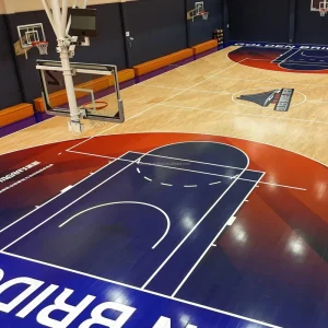 Custom Pattern Indoor Durable Basketball Court Flooring Eco Friendly Soft Engineered Wood Waterproof Easy Installation Fireproof