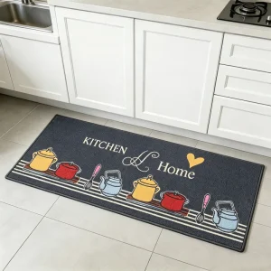 Custom Pattern Polyester Printed Kitchen Runner Rug, Overlocked Loop Pile, Anti Slip