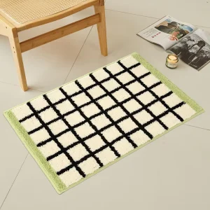 Custom Plush Contemporary Microfiber Bath Mats Square Pattern Striped Design Quick-Drying Tufted Floor Rug
