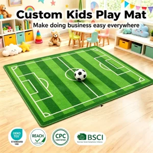 Custom Printed Football Kids Play Mat and Area Rug with Non-Slip Backing, Sound-Absorbing Sports Activity Rug for Preschool PE Classes
