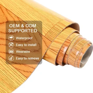 Custom-Printed PVC Vinyl Flooring Rolls, Parquet Surface, Waterproof, Anti-Scratch, Anti-Slip, Black Mesh Fabric Backing, Indoor Use