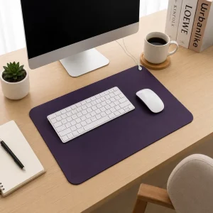 Custom Purple PU Leather Square Rubber-Backed Grounding Mat Anti-Static Conductive Earthing Pad for Desk and Floor