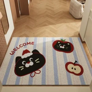 Custom Size Cartoon Cat Coil Door Mat Dirt Resistant Dust Scraping Cuttable Rug for Villa Front Entry Indoor Hallway Entrance