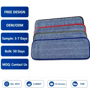 Custom Solid Color Twisted Weft Knit Mop Cloth 14x48cm 98g Per Piece Floor Replacement Mop Pad OEM