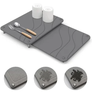 Custom Solid Pattern Stone Drying Mat, Super Absorbent Quick-Drying, 4 Non-Slip Stainless Steel Feet