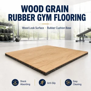 Custom Thickness Rubber Gym Flooring with PVC Wood Grain Surface and Cushion Base